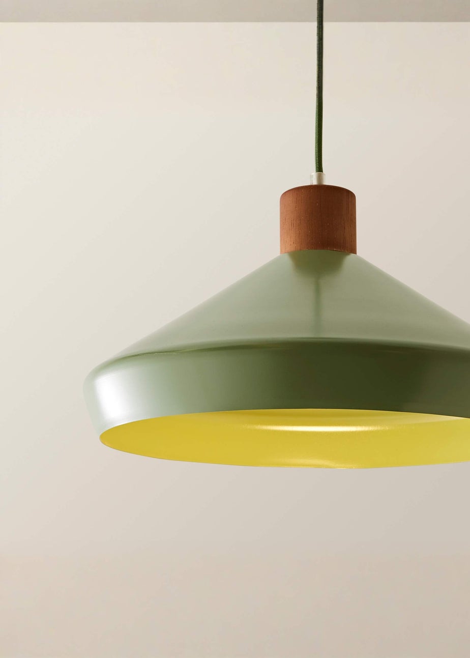 ValueLights Parker Green and Walnut Pendant Ceiling Light