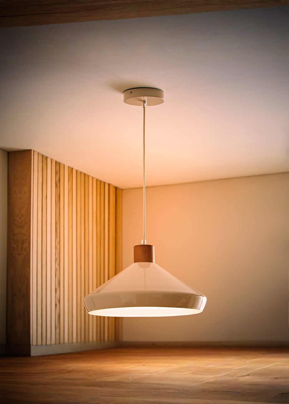 ValueLights Parker Cream and Walnut Pendant Ceiling Light