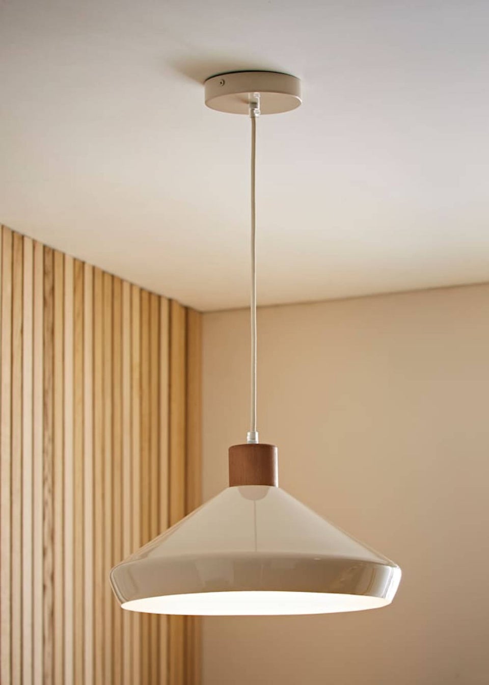 ValueLights Parker Cream and Walnut Pendant Ceiling Light