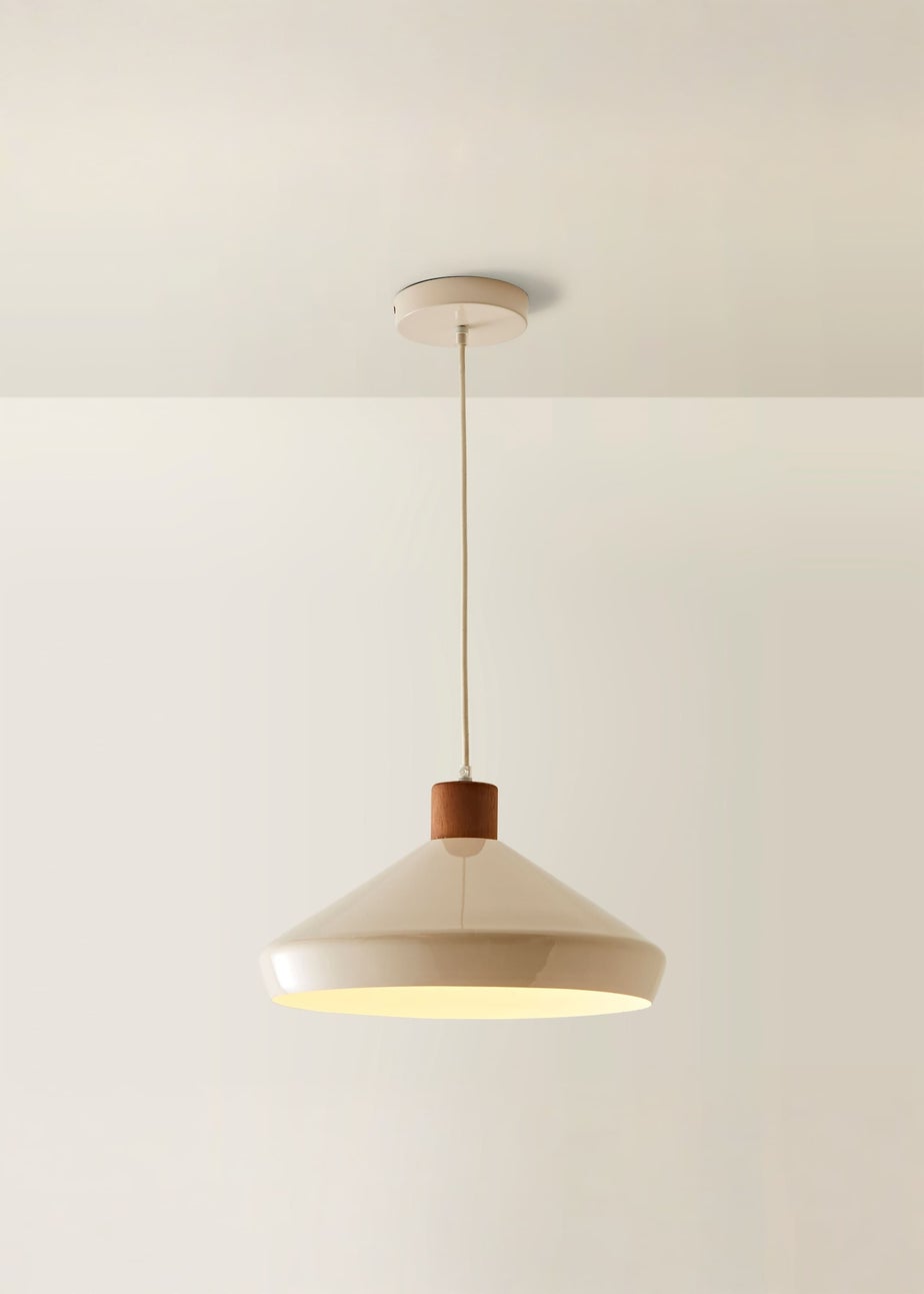 ValueLights Parker Cream and Walnut Pendant Ceiling Light