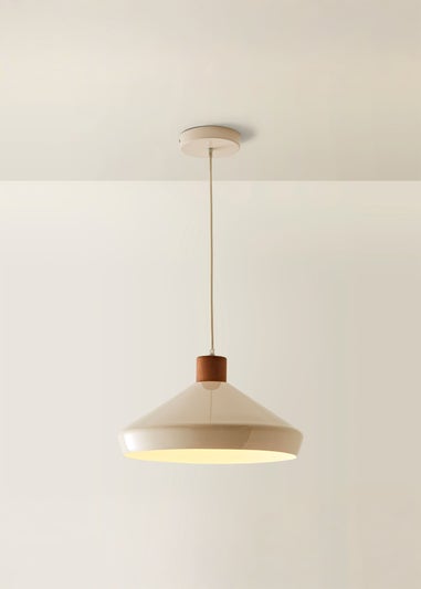 ValueLights Parker Cream and Walnut Pendant Ceiling Light