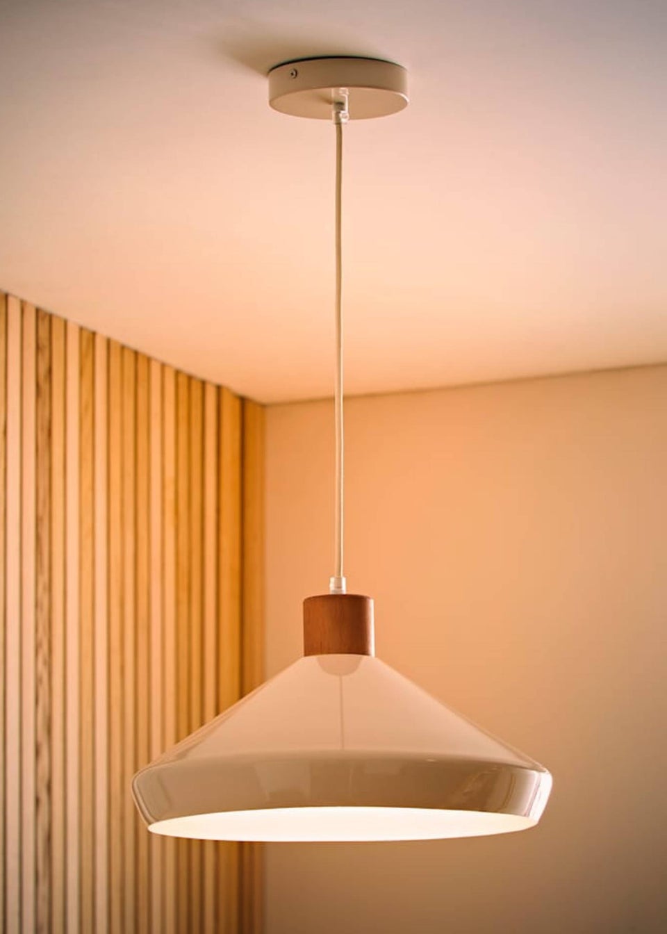 ValueLights Parker Cream and Walnut Pendant Ceiling Light