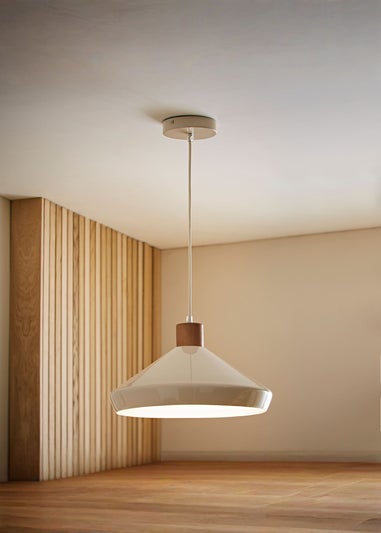 ValueLights Parker Cream and Walnut Pendant Ceiling Light
