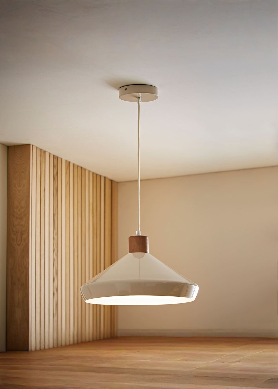 ValueLights Parker Cream and Walnut Pendant Ceiling Light