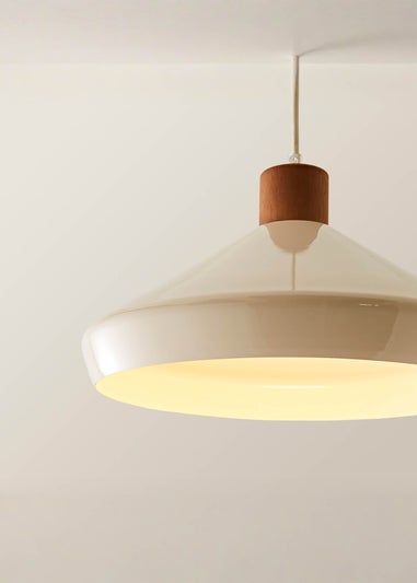 ValueLights Parker Cream and Walnut Pendant Ceiling Light