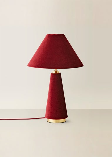 ValueLights Martha Conical Burgundy Velvet Table Lamp