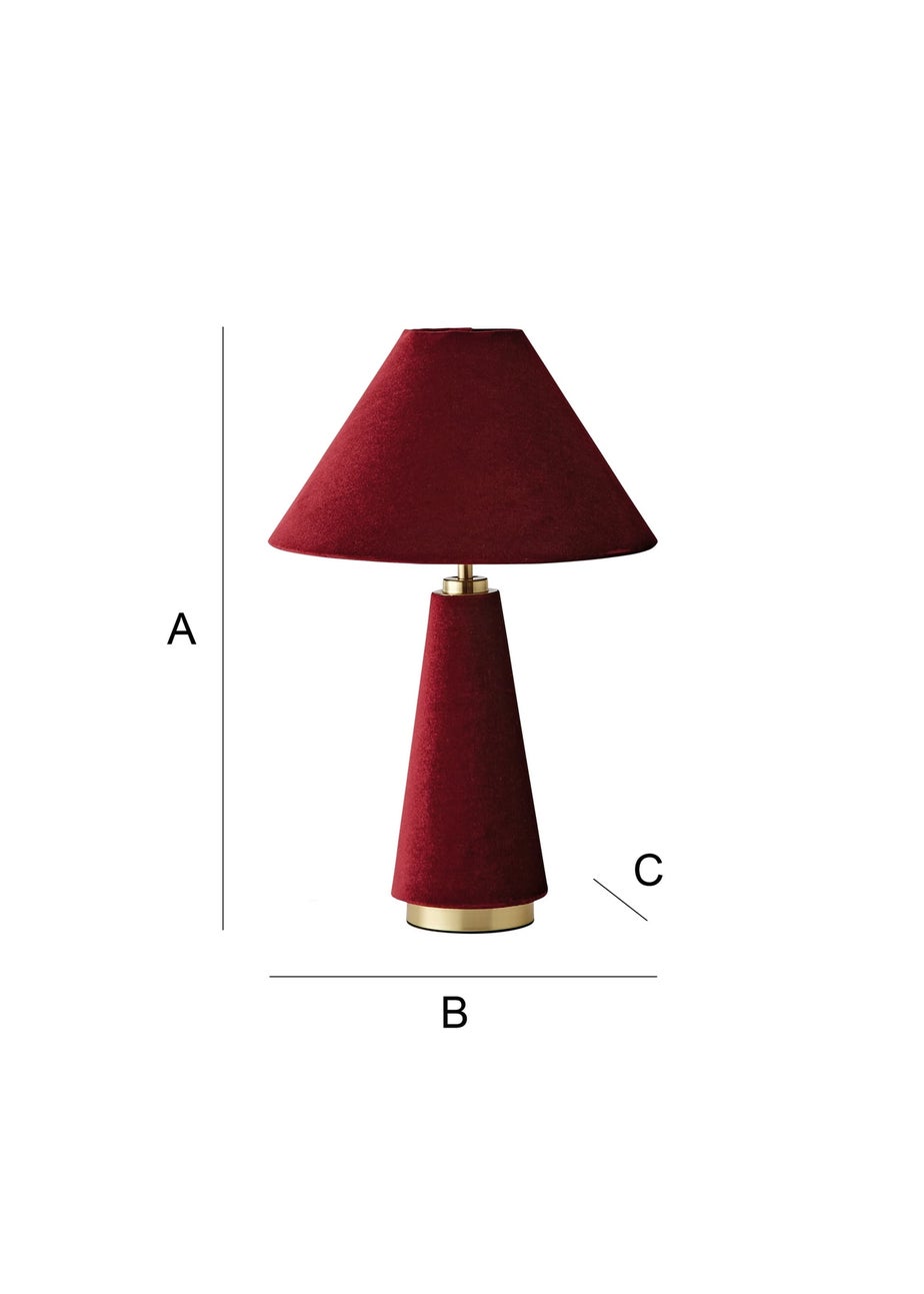 ValueLights Martha Conical Burgundy Velvet Table Lamp