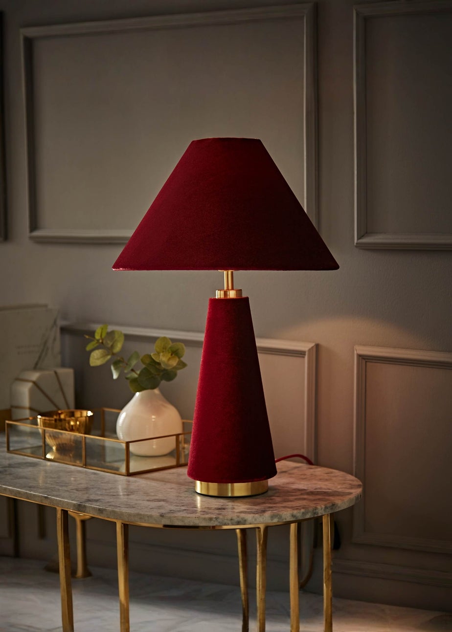ValueLights Martha Conical Burgundy Velvet Table Lamp
