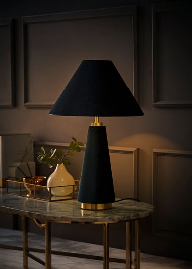 ValueLights Martha Conical Teal Velvet Table Lamp