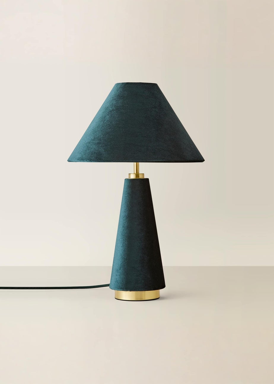 ValueLights Martha Conical Teal Velvet Table Lamp