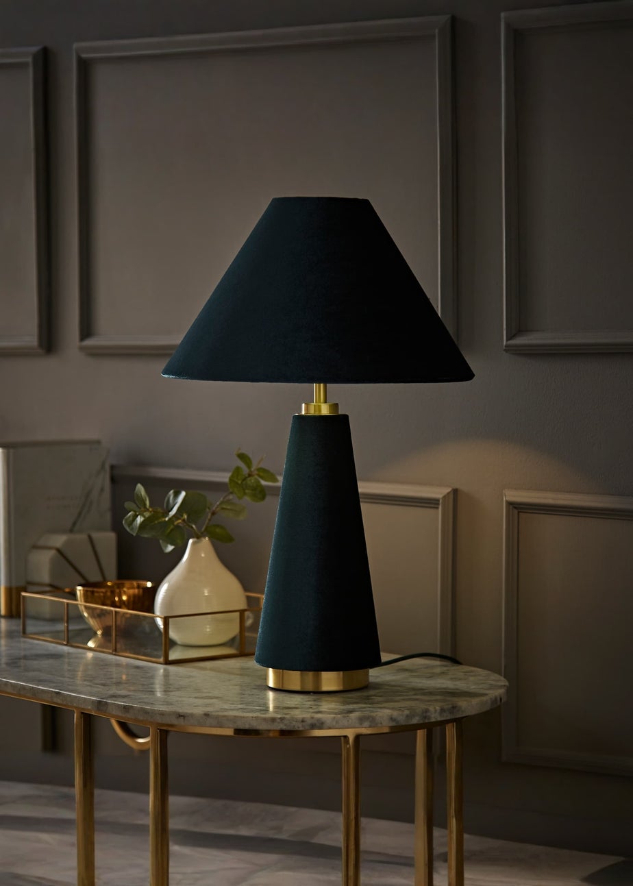ValueLights Martha Conical Teal Velvet Table Lamp