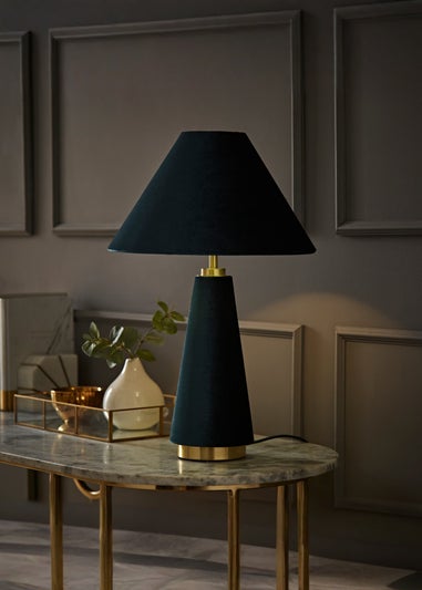 ValueLights Martha Conical Teal Velvet Table Lamp