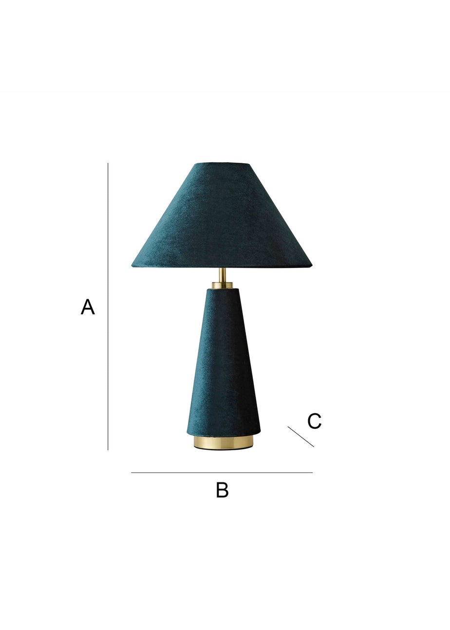 ValueLights Martha Conical Teal Velvet Table Lamp