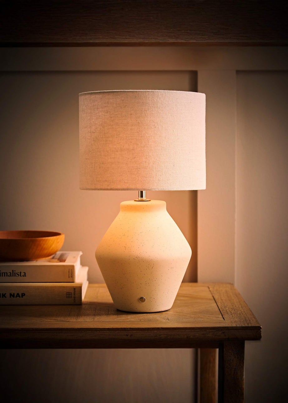 ValueLights Finn Cream Ceramic Rechargeable Table Lamp