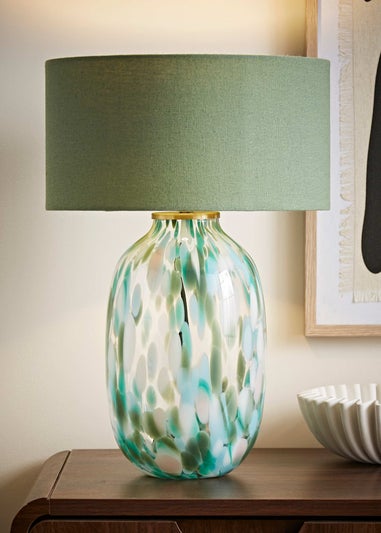ValueLights Belinda Green Confetti Glass Table Lamp with Shade