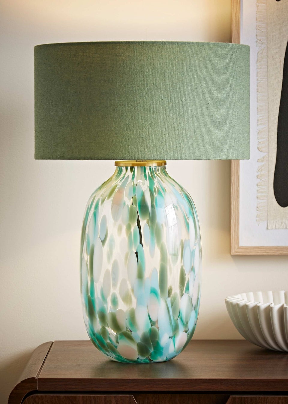 ValueLights Belinda Green Confetti Glass Table Lamp with Shade
