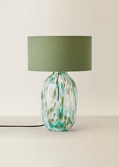 ValueLights Belinda Green Confetti Glass Table Lamp with Shade