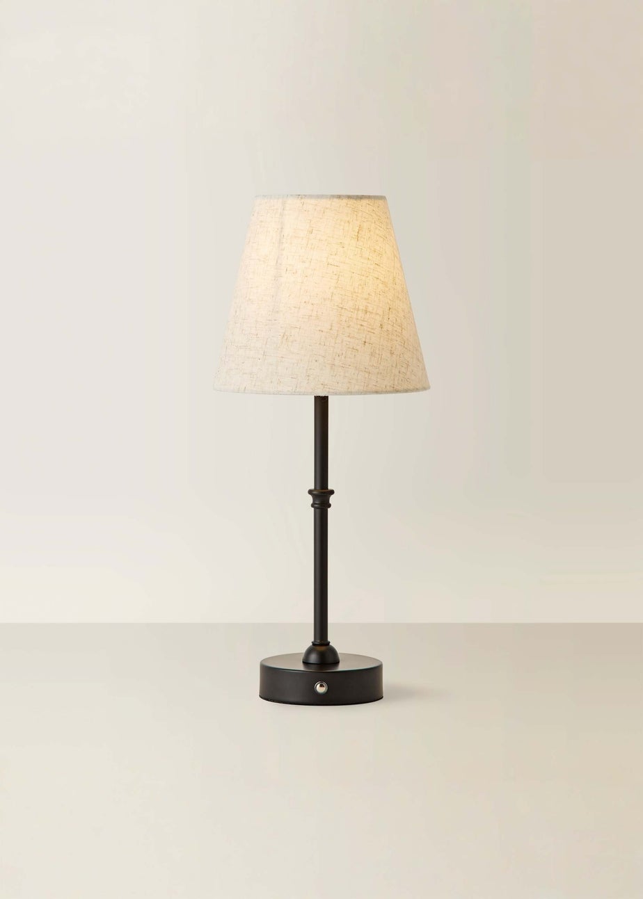 ValueLights Lowe Black Rechargeable Table Lamp with Linen Shade