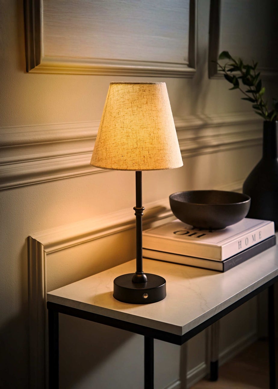 ValueLights Lowe Black Rechargeable Table Lamp with Linen Shade