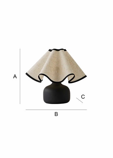 ValueLights Emilia Black Ceramic Table Lamp with Linen Wave Shade