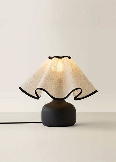ValueLights Emilia Black Ceramic Table Lamp with Linen Wave Shade