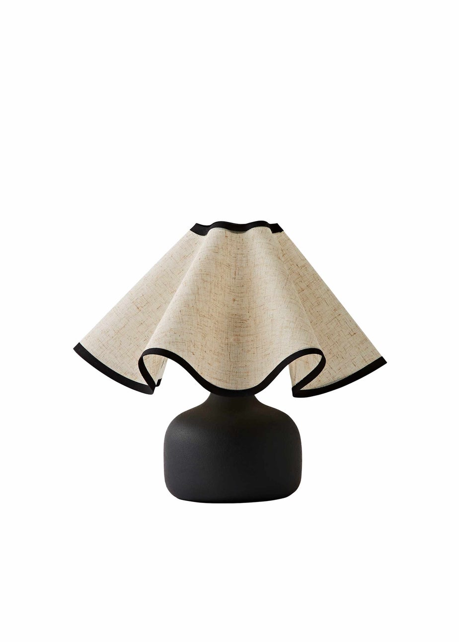 ValueLights Emilia Black Ceramic Table Lamp with Linen Wave Shade