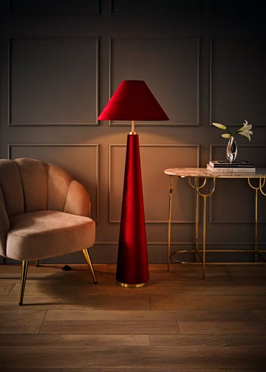 ValueLights Martha Conical Burgundy Velvet Midi Floor Lamp