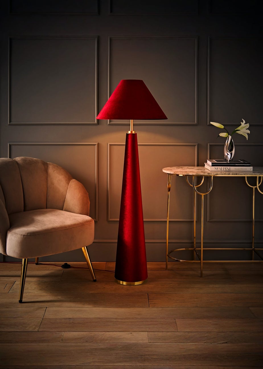 ValueLights Martha Conical Burgundy Velvet Midi Floor Lamp