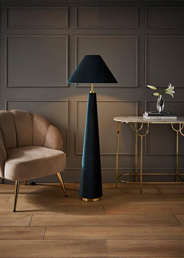 ValueLights Martha Conical Teal Velvet Midi Floor Lamp