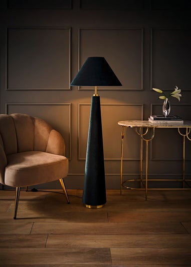 ValueLights Martha Conical Teal Velvet Midi Floor Lamp
