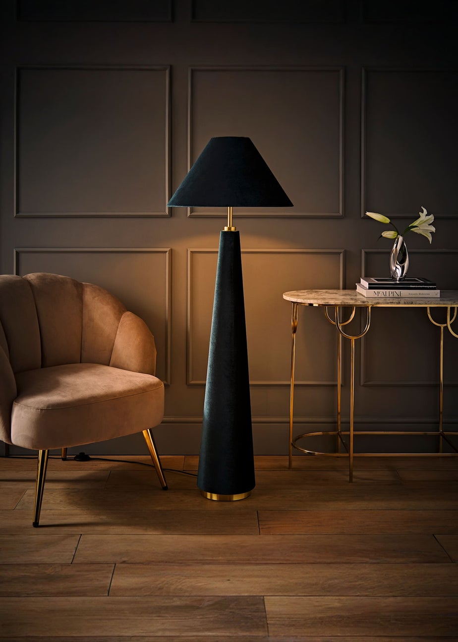 ValueLights Martha Conical Teal Velvet Midi Floor Lamp