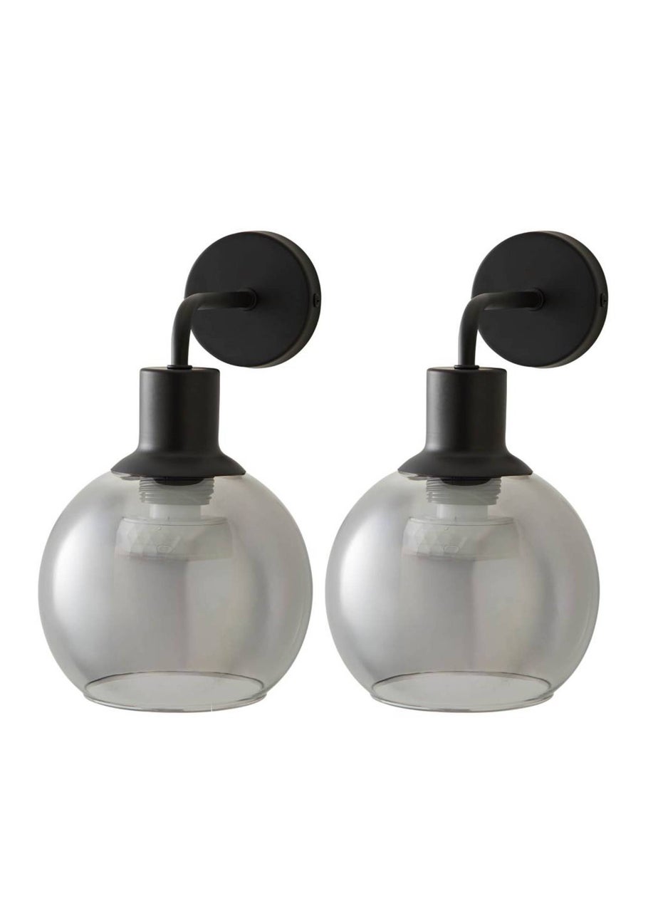 ValueLights Bellamy Pair of Black Glass Globe Rechargeable Wall Lights
