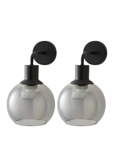 ValueLights Bellamy Pair of Black Glass Globe Rechargeable Wall Lights