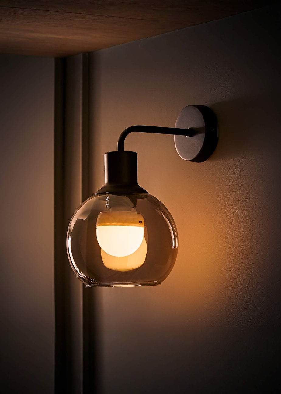 ValueLights Bellamy Pair of Black Glass Globe Rechargeable Wall Lights