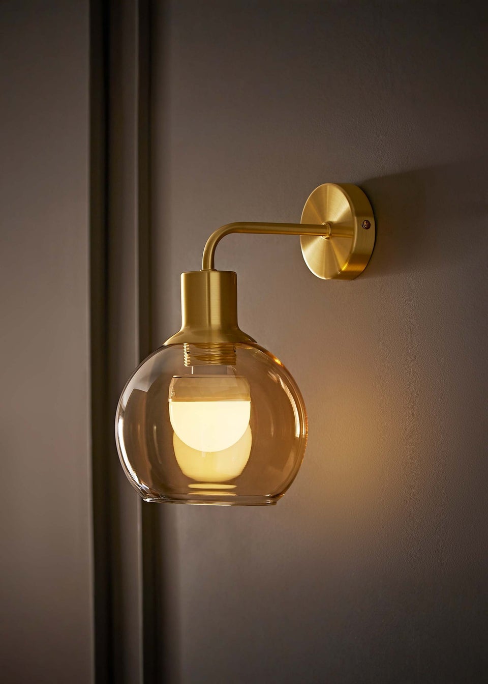 ValueLights Bellamy Pair of Gold Glass Globe Rechargeable Wall Lights