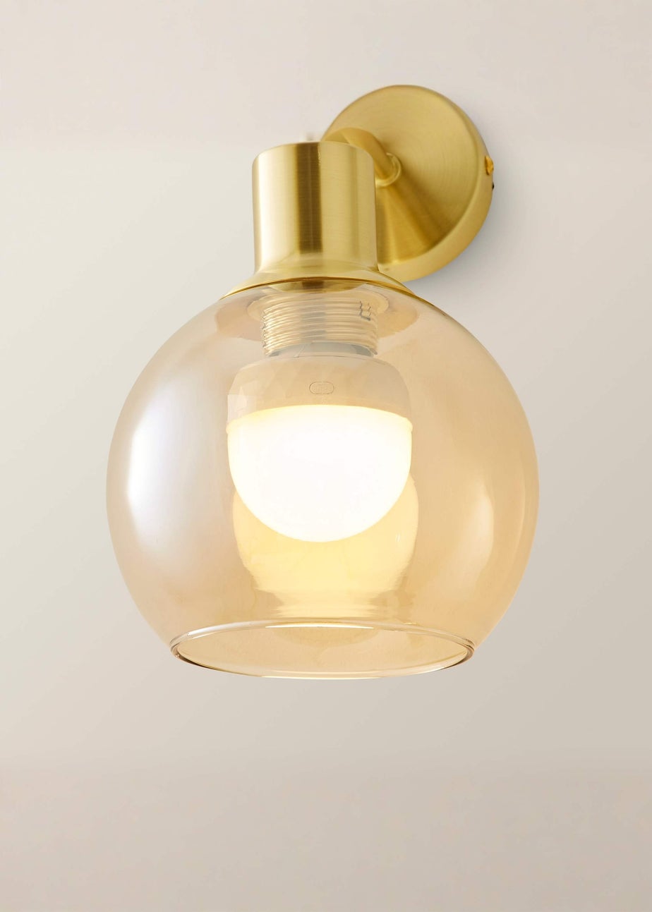ValueLights Bellamy Pair of Gold Glass Globe Rechargeable Wall Lights