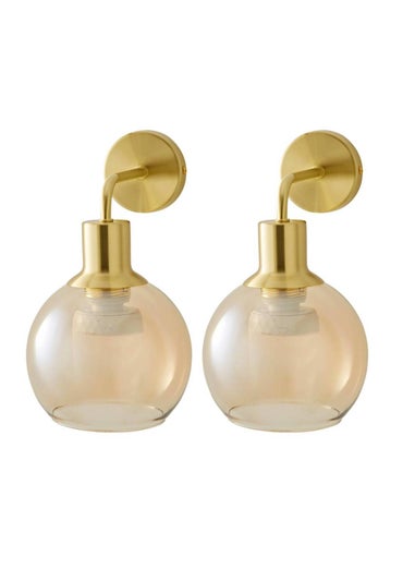 ValueLights Bellamy Pair of Gold Glass Globe Rechargeable Wall Lights