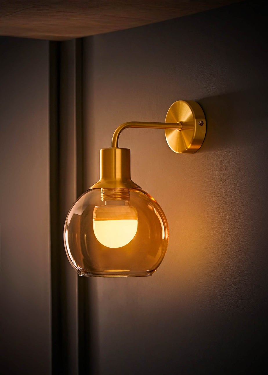 ValueLights Bellamy Pair of Gold Glass Globe Rechargeable Wall Lights