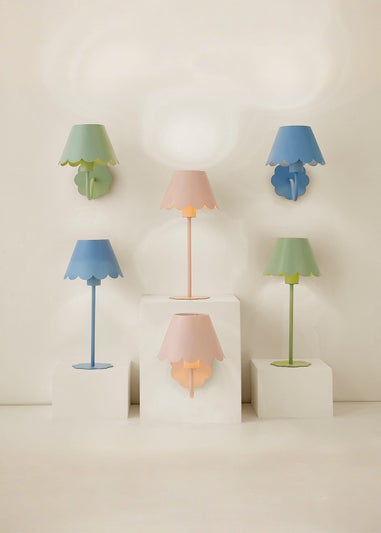 ValueLights Hattie Pair of Blue Scallop Rechargeable Wall Lights