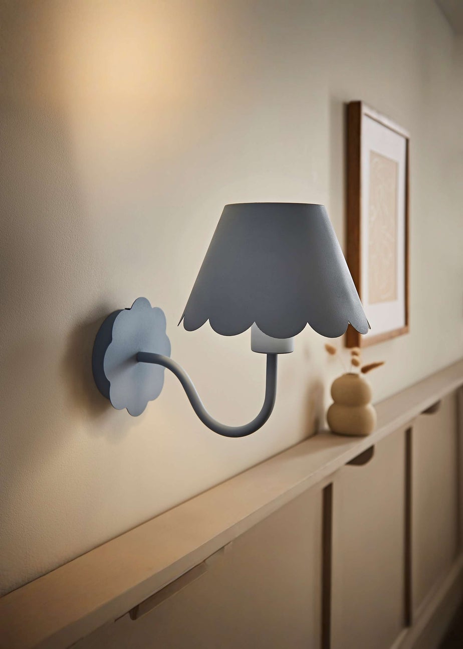 ValueLights Hattie Pair of Blue Scallop Rechargeable Wall Lights