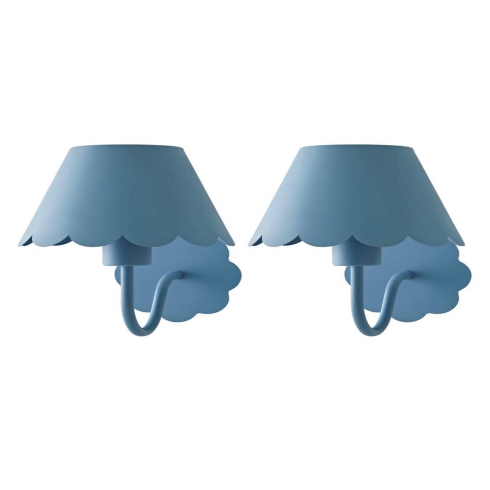 ValueLights Hattie Pair of Blue Scallop Rechargeable Wall Lights