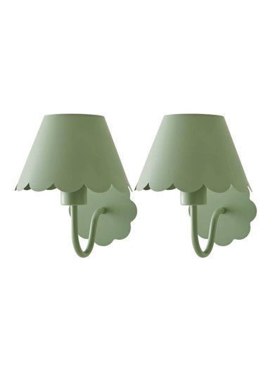 ValueLights Hattie Pair of Green Scallop Rechargeable Wall Lights