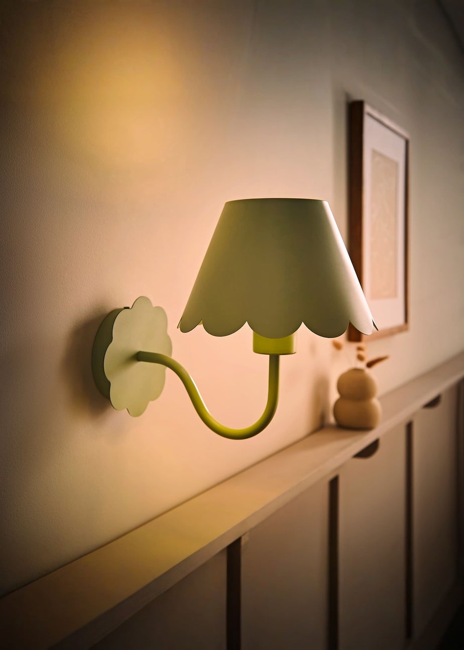 ValueLights Hattie Pair of Green Scallop Rechargeable Wall Lights