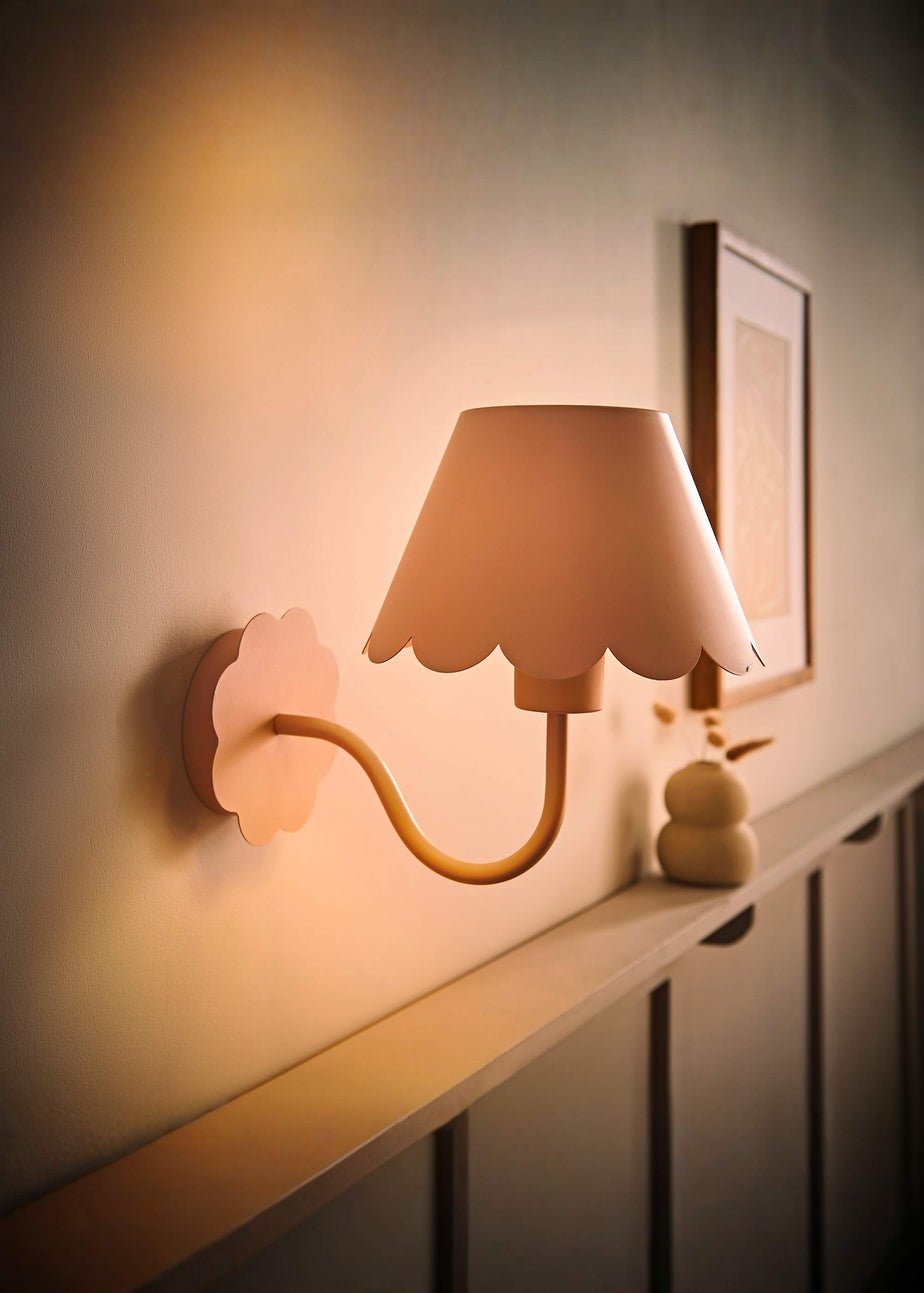 ValueLights Hattie Pair of Pink Scallop Rechargeable Wall Lights