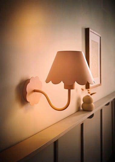 ValueLights Hattie Pair of Pink Scallop Rechargeable Wall Lights