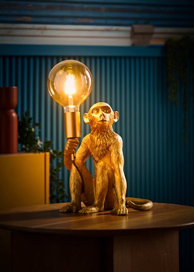 ValueLights Gold Monkey Table Lamp with Giant Globe Bulb
