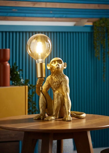 ValueLights Gold Monkey Table Lamp with Giant Globe Bulb