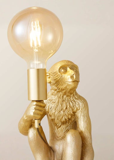 ValueLights Gold Monkey Table Lamp with Giant Globe Bulb