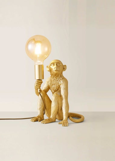 ValueLights Gold Monkey Table Lamp with Giant Globe Bulb