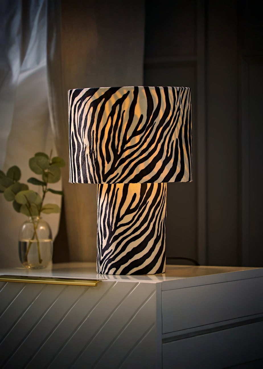 ValueLights Nessa Zebra Pattern Velvet Table Lamp